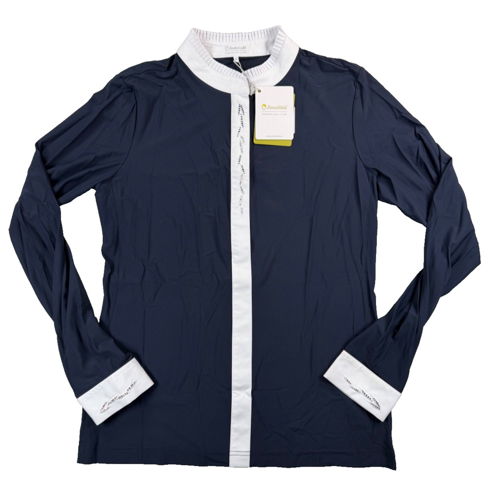 New Samshield Juliette Crystal Flower Navy Blue Longsleeve Show Shirt (Women XL)